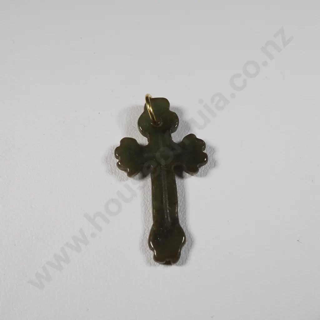 Vintage Greenstone Cross w 9ct Bail Image 1++