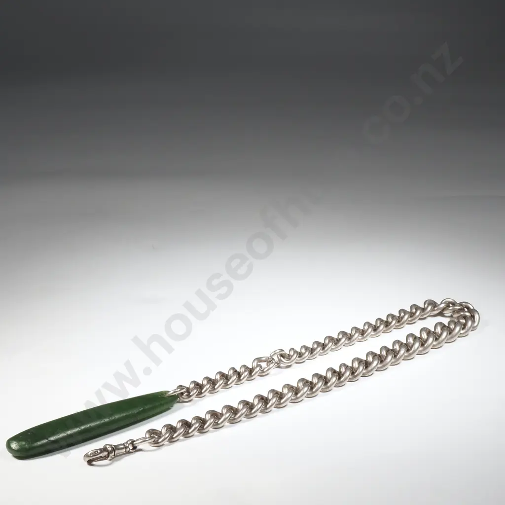 Antique Sterling SIlver Graduated Necklace w Colonial Greenstone Pendant Image 1++