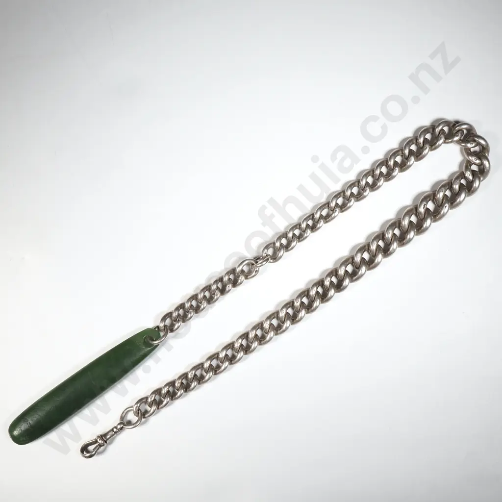 Antique Sterling SIlver Graduated Necklace w Colonial Greenstone Pendant Image 1++