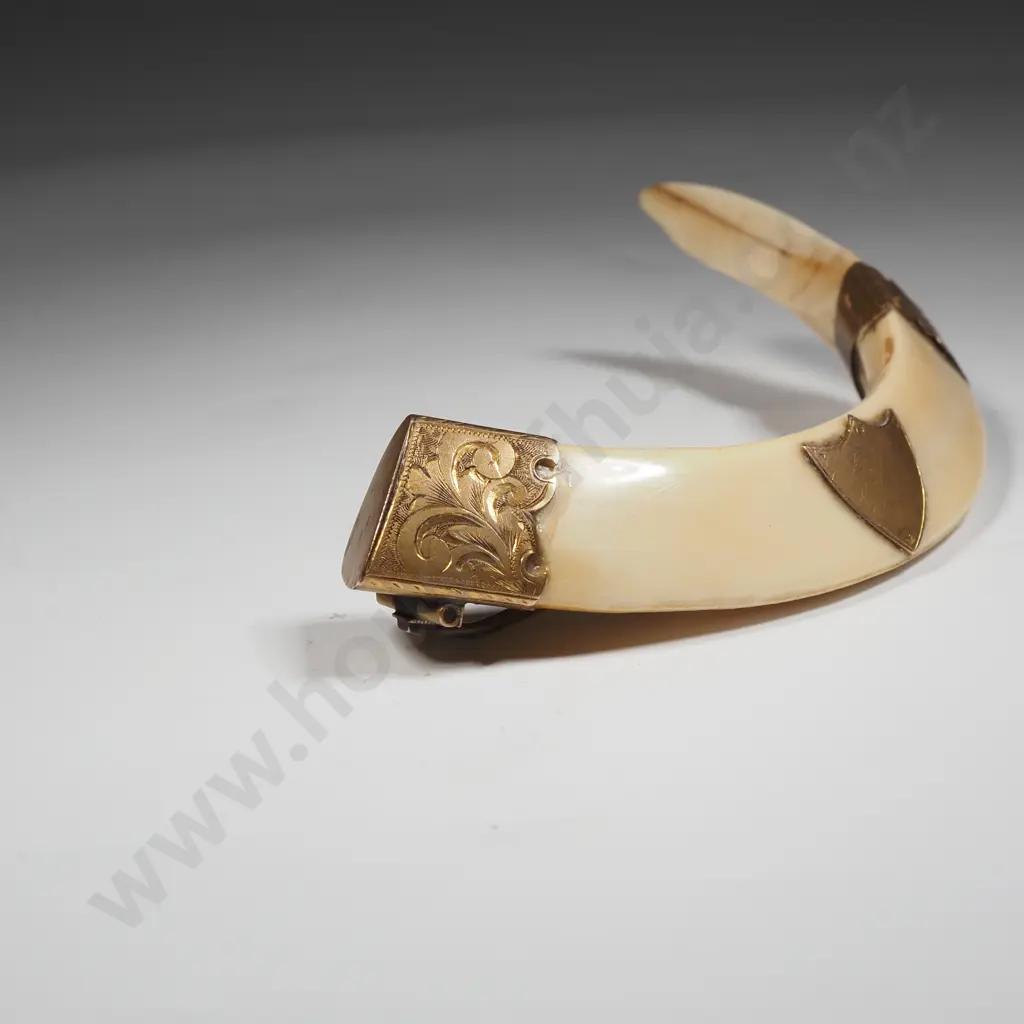 Large Antique 9ct Gold Mounted Colonial Boer Tusk Brooch  Image 1++