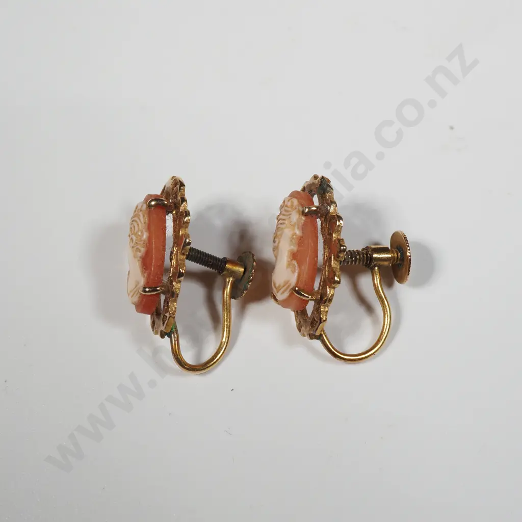 Rolled Gold Cameo Pendant & Earrings Image 1++