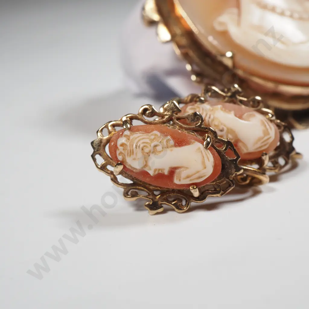 Rolled Gold Cameo Pendant & Earrings Image 1++