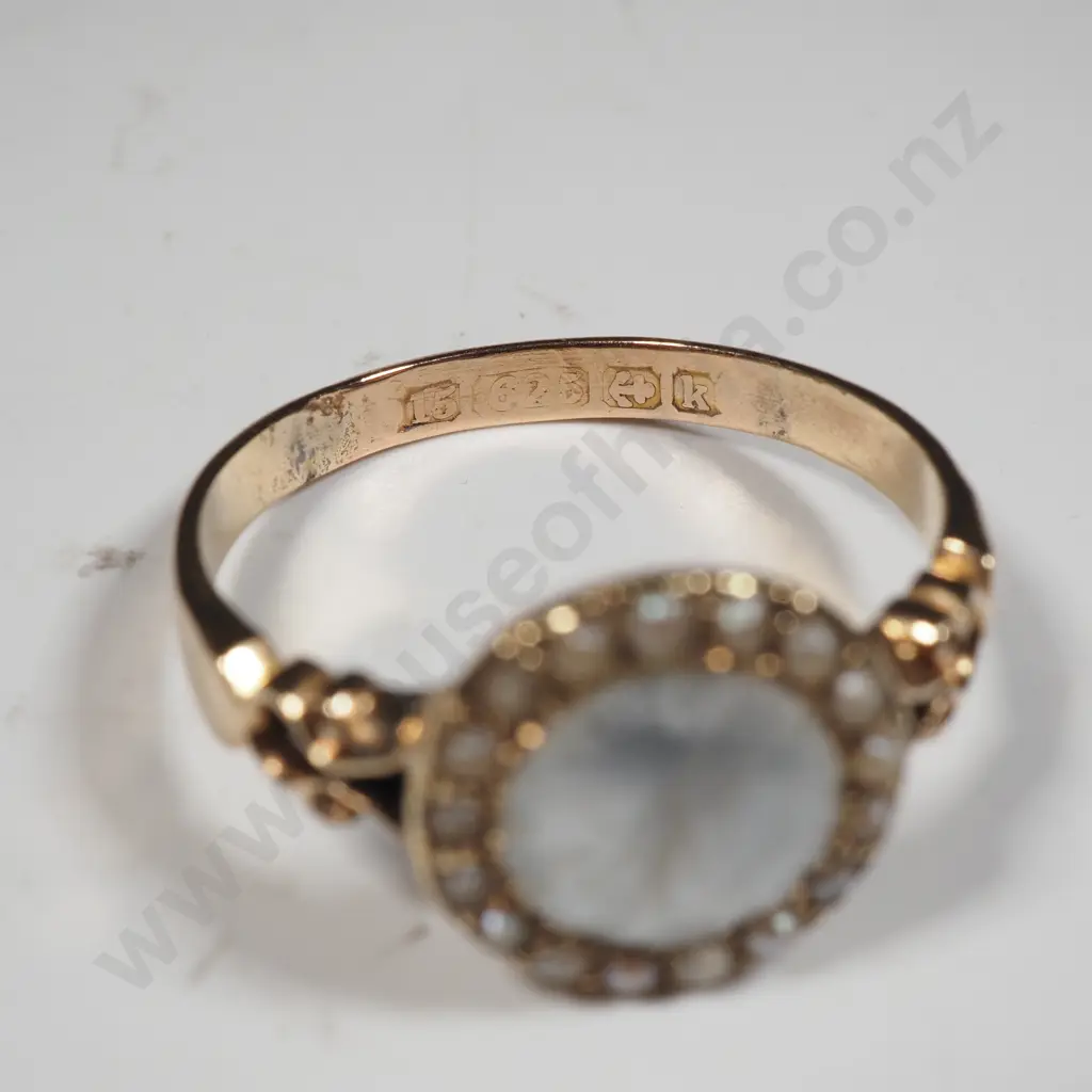Antique 15ct Gold Seed Pearl & Mother of Pearl Ring w English Hallmarks Image 1++