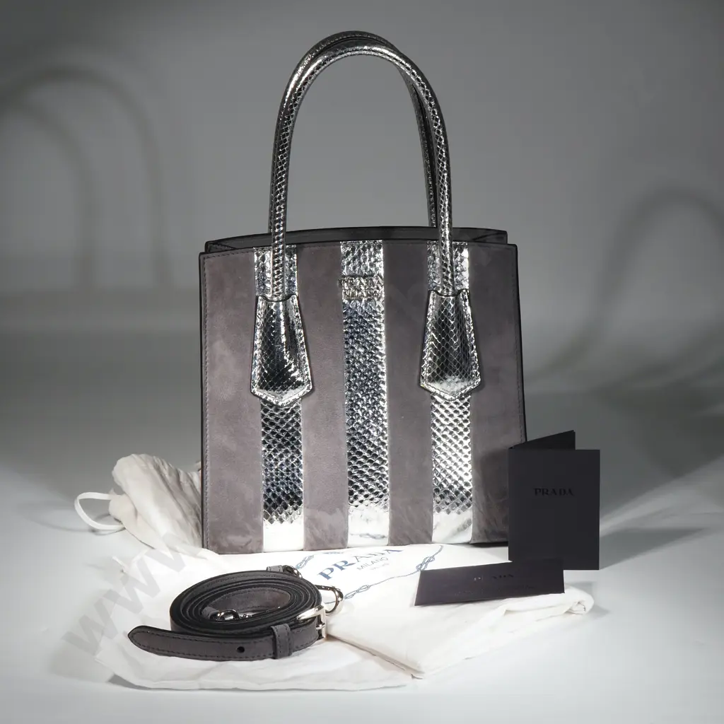 PRADA Suede & Metallic Snakeskin Handbag Image 1++