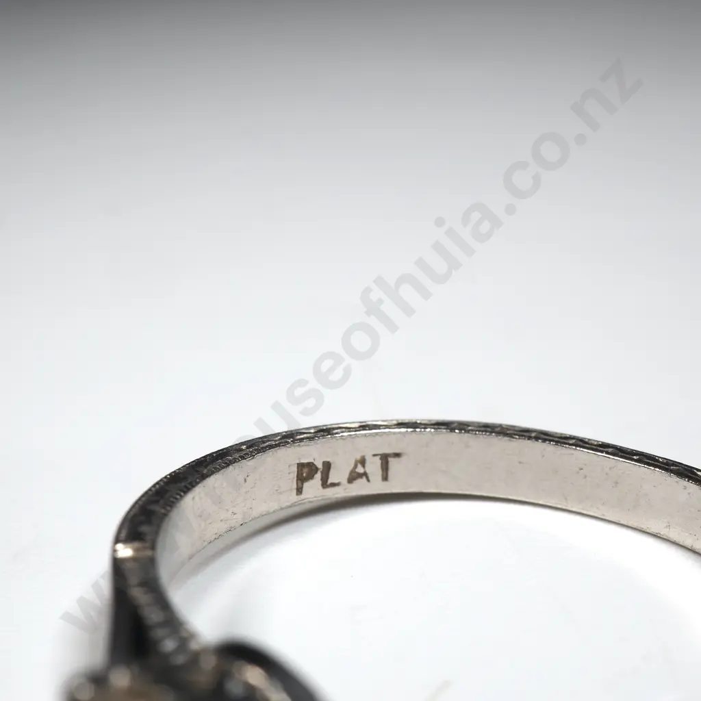Platinum & Solitaire Diamond Ring W Engraved Band Image 1++