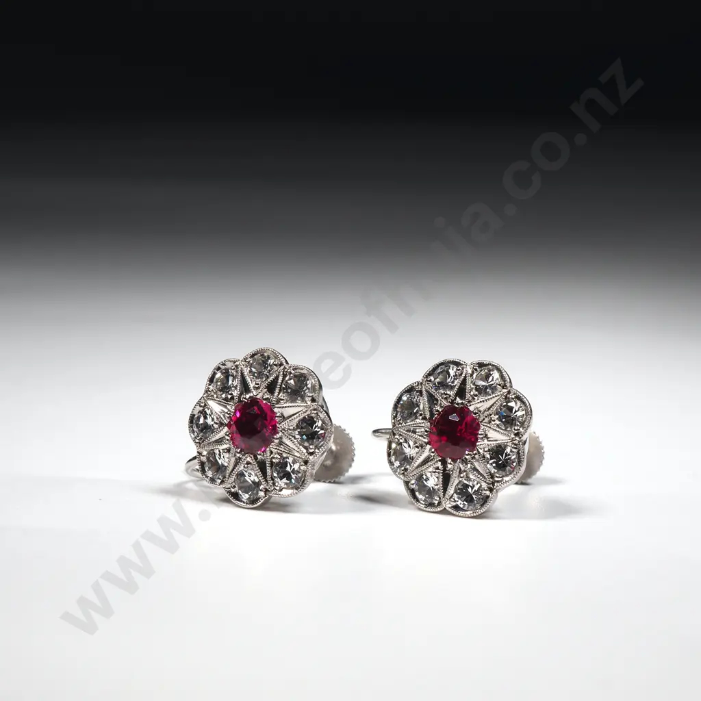 9ct White Gold Earrings Set With White & Pink Stones  In The Form Of A Flower. Image 1++
