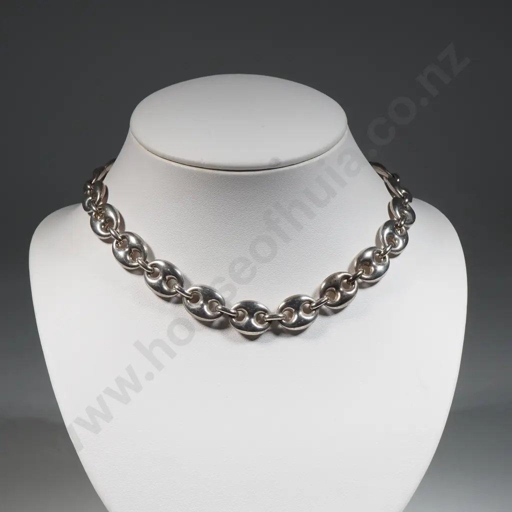 Sterling Silver Puffed  Anchor Link Necklace  Image 1++