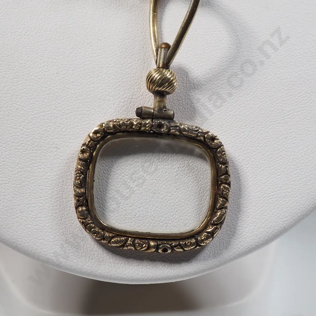 Gold Plated Muff Chain With Attached Rectangular Keepsake  Locket Image 1++