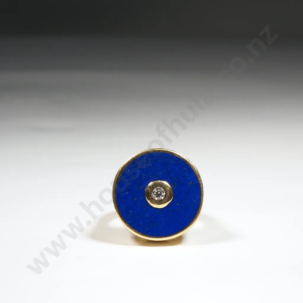 Substantial Modernist 18ct Gold Diamond & Lapis Lazuli Ring Image 1++