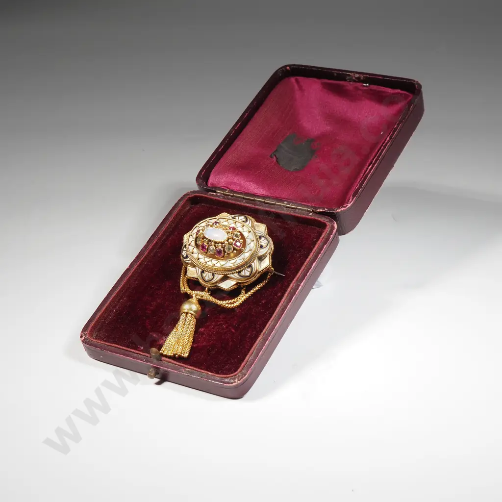 Exceptional Cased Antique Victorian 9ct Gold Opal & Gemstone Brooch Image 1++