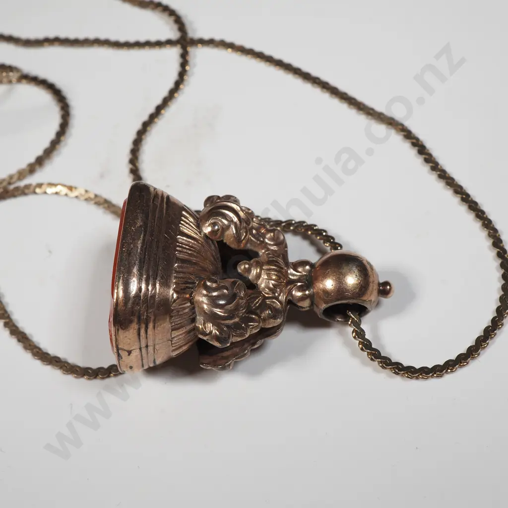 Vintage Gold Plate Seal With Gilt Sterling Silver Chain  Image 1++