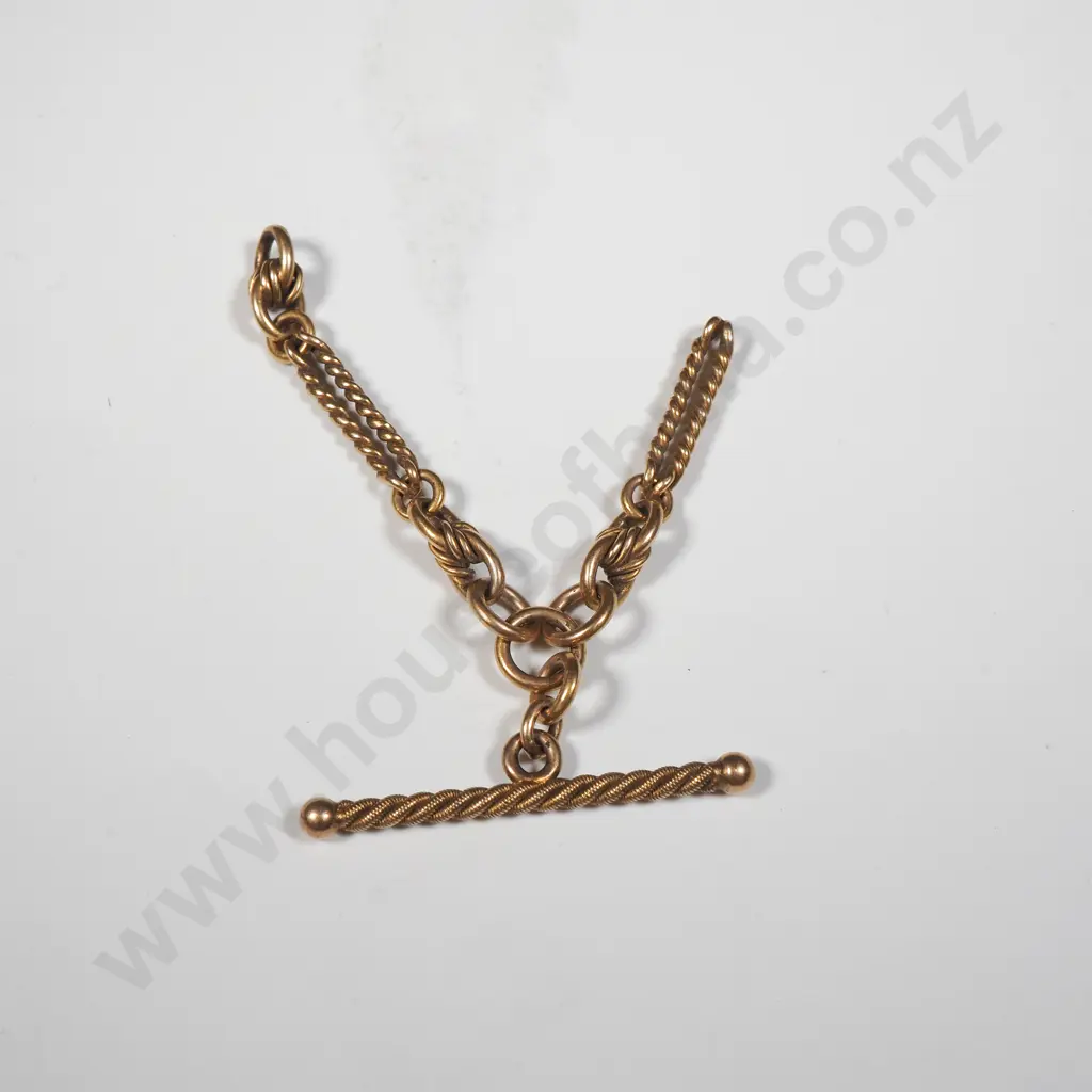 Antique 15ct Gold Fancy Link Chain Section w 33mm T Bar Image 1++
