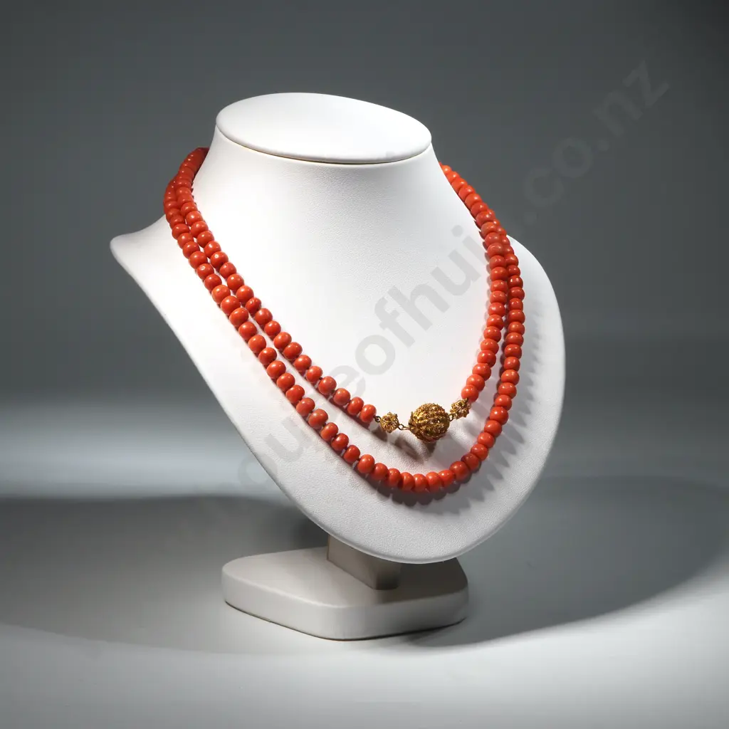 Vintage Long Coral Bead Necklace w Fancy Filigree Clasp Image 1++