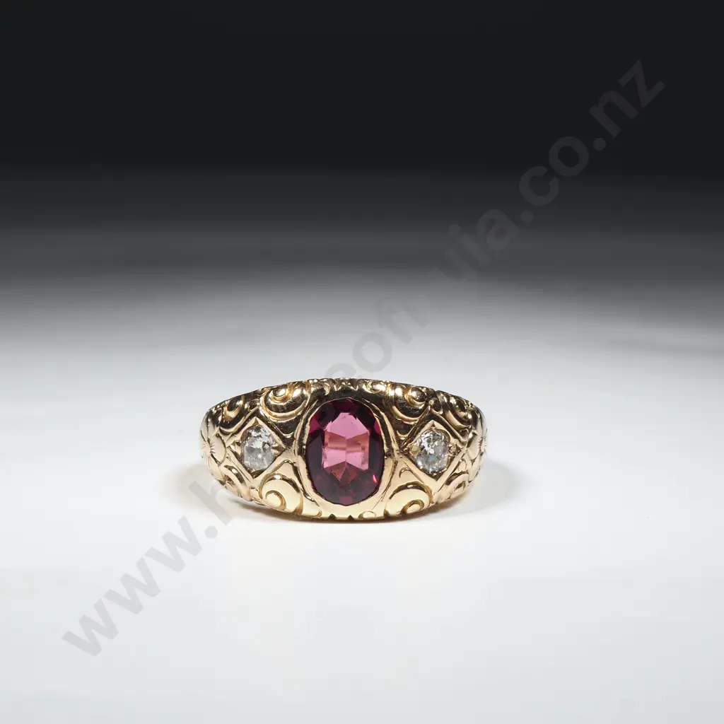 14ct Gold Garnet & Diamond Victorian Design Ring w Valuation for $5,400.00 Image 1++