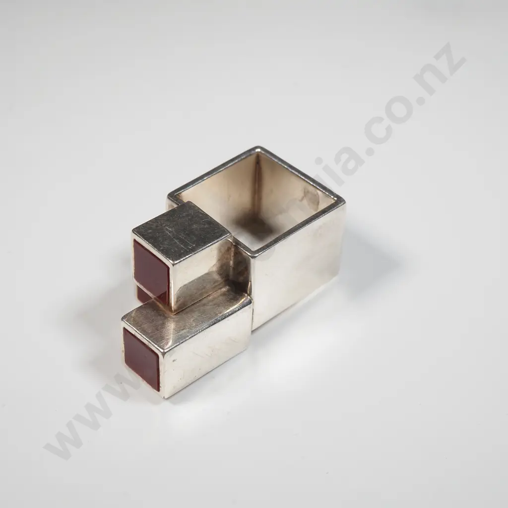 Vintage Jose Bribiesca Chrome & Acrylic Cubist Ring Image 1++