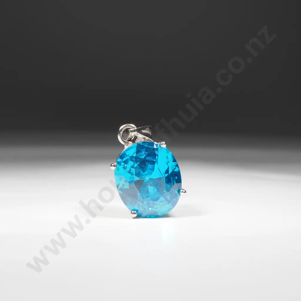 Handmade Sterling Silver & Blue Zircon Set Pendant w Valuation for $4,200.00 Image 1++
