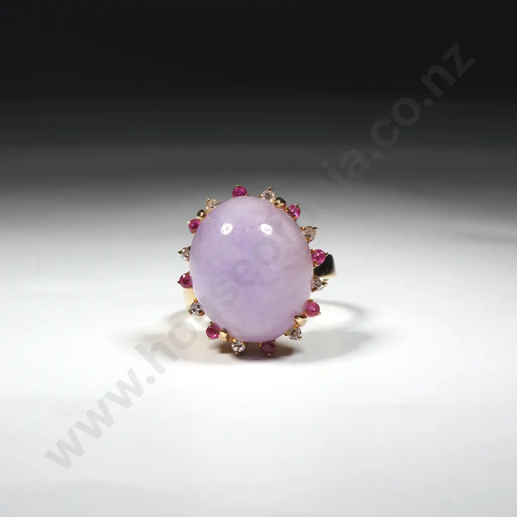 14ct Yellow Gold Jadeite, Ruby & Diamond Ring- Evaluation of $2,495 Image 1++