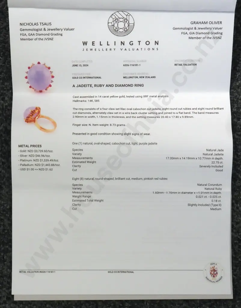 14ct Yellow Gold Jadeite, Ruby & Diamond Ring- Evaluation of $2,495 Image 1++
