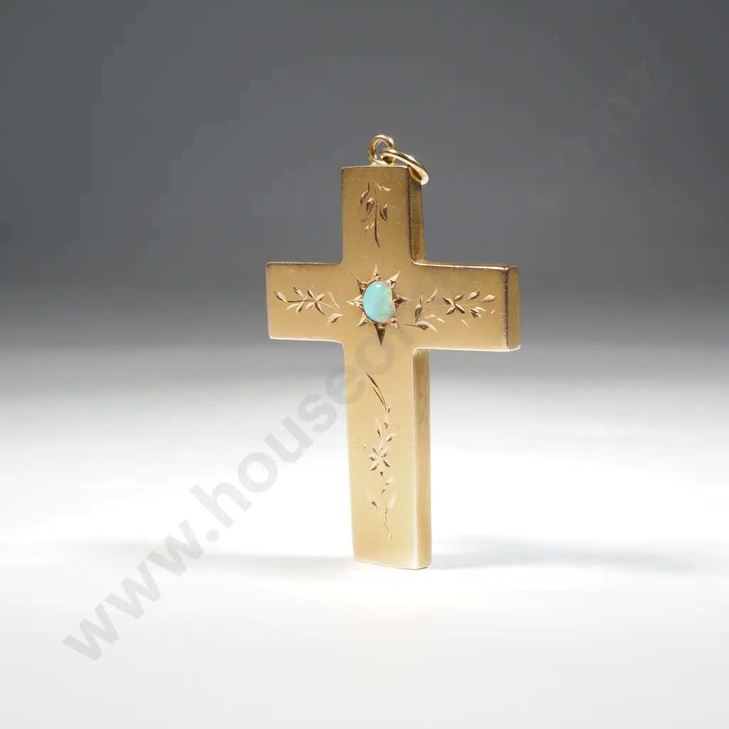 Exceptional 9ct Gold Opal Cross Pendant / Brooch - Colonial Maker Image 1++