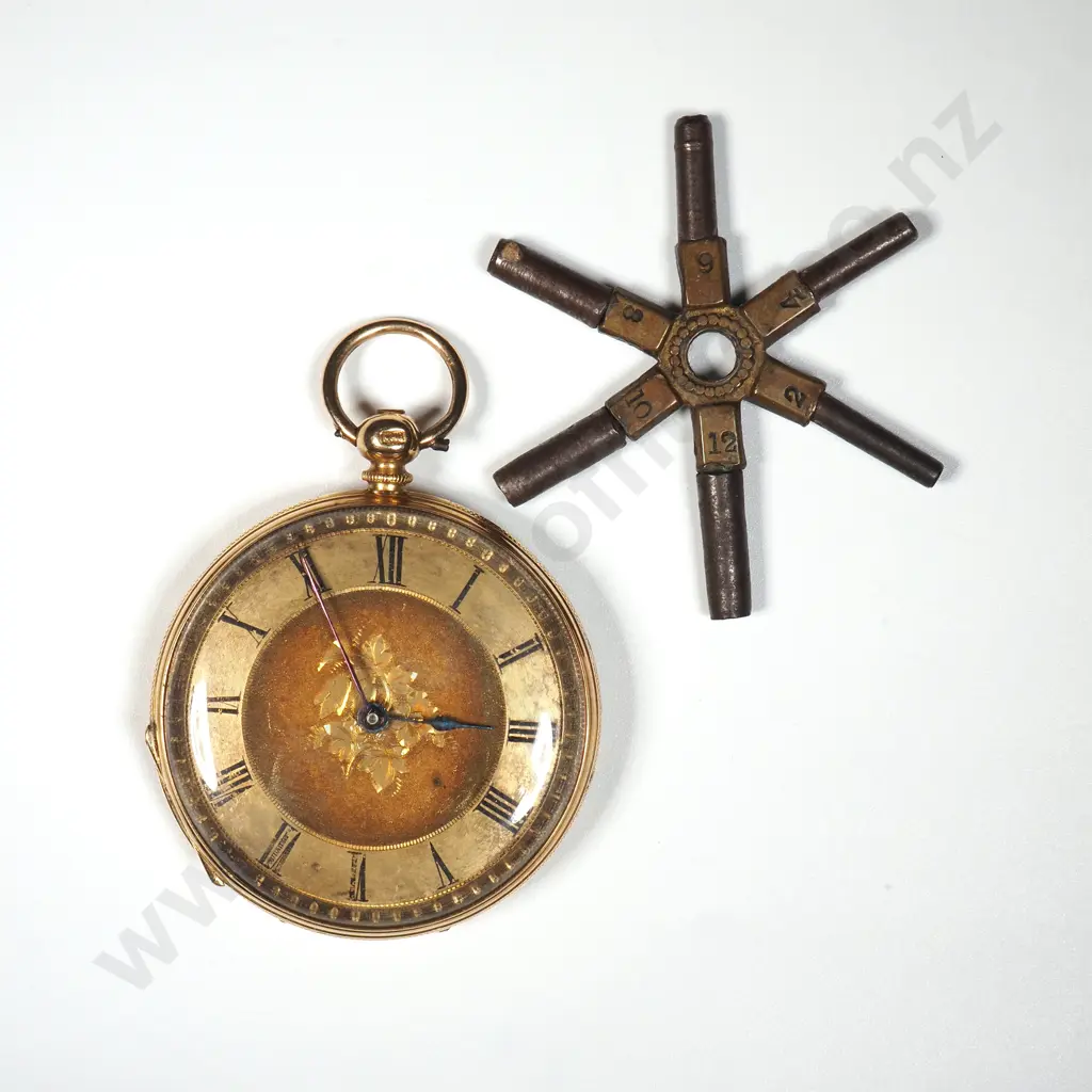 18ct Gold Half Hunters Ladies Watch with Engraved Dial & Pocket Watch Spider Key Image 1++