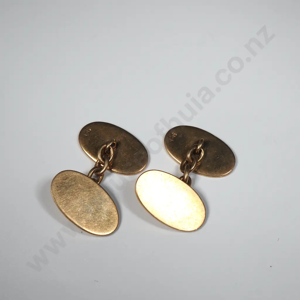 Pair Of 9ct Gold Oval Cufflinks. Uninitialed Image 1++
