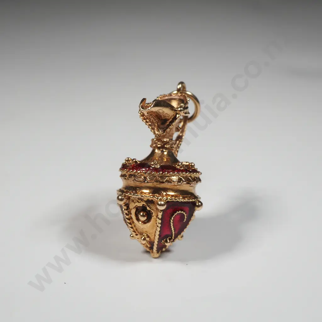 14ct Gold & Red Enamel Jug Pendant Image 1++