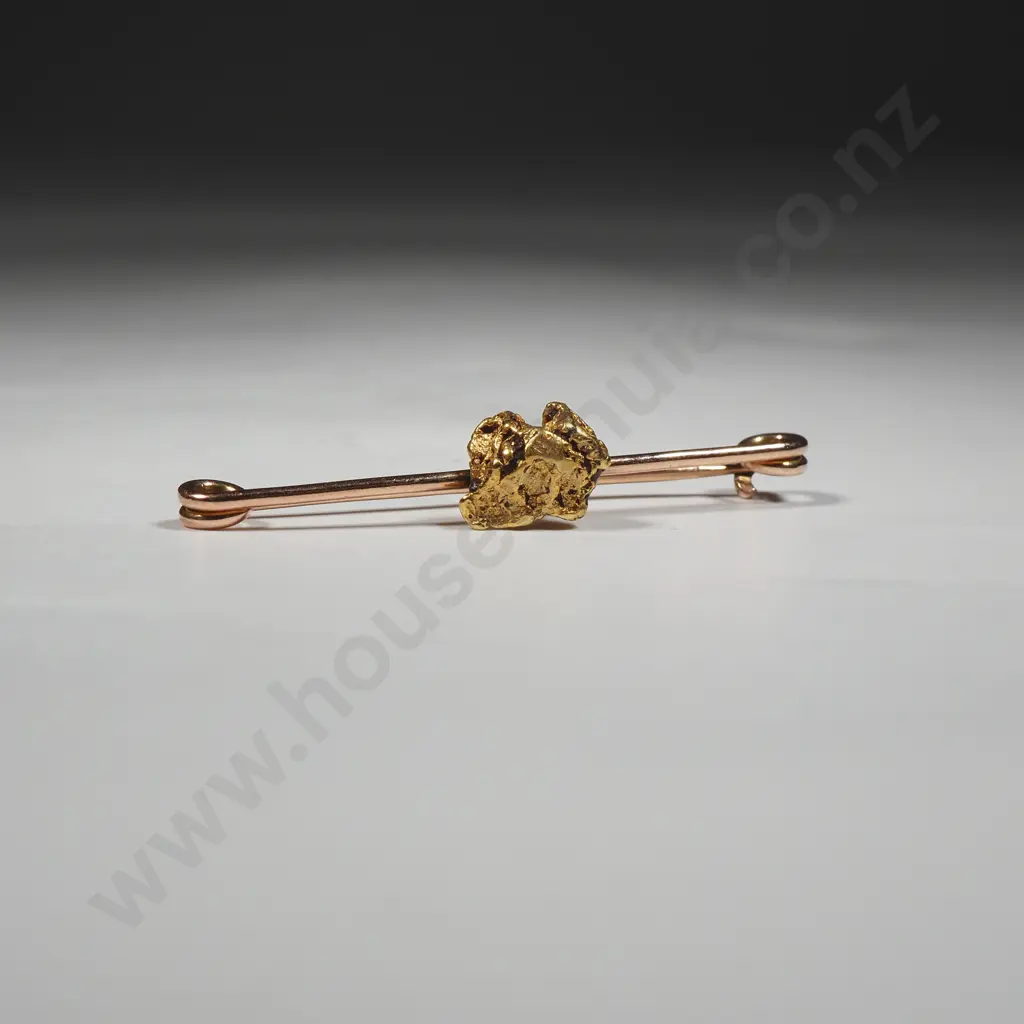 9ct Gold Bar Brooch w High Purity Gold Nugget Image 1++