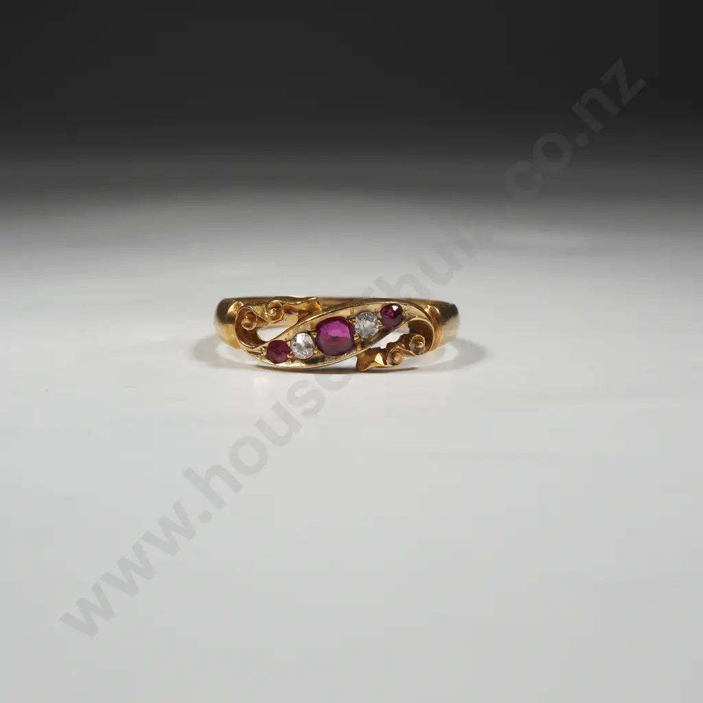 Stunning Antique 18ct Gold Diamond Ruby Ring w English Hallmarks Image 1++