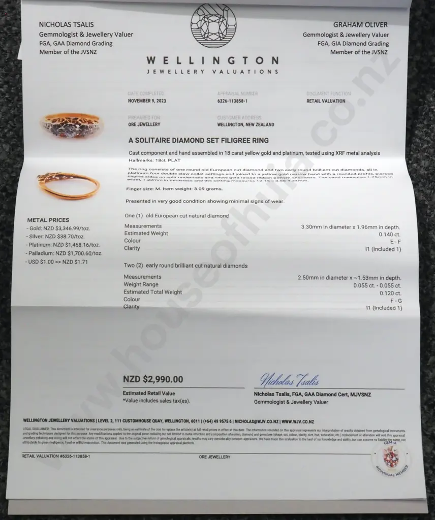 18 ct Yellow Gold & Platinum Solitaire Diamond Set Filigree Ring- Evaluation of $2,990 Image 1++