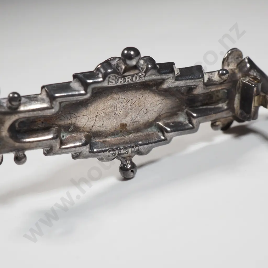 Edwardian Sterling Silver & Gold Brooch wGold Flowers & A Horseshoe Flanked with Hearts In A Vintage Stewart Dawsons Box Image 1++