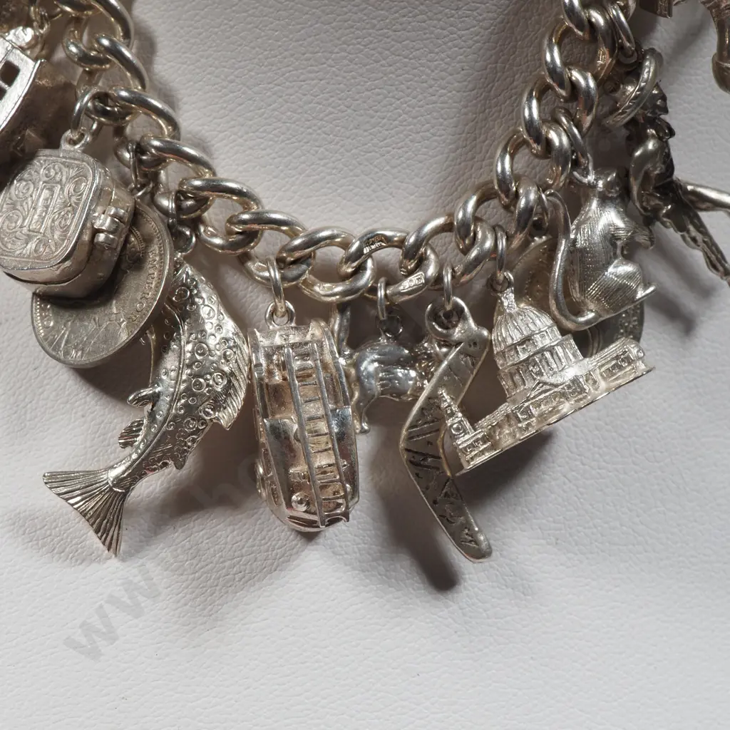 Exceptional Sterling Silver Charm Bracelet w 18 Charms incl Moari Whare Image 1++