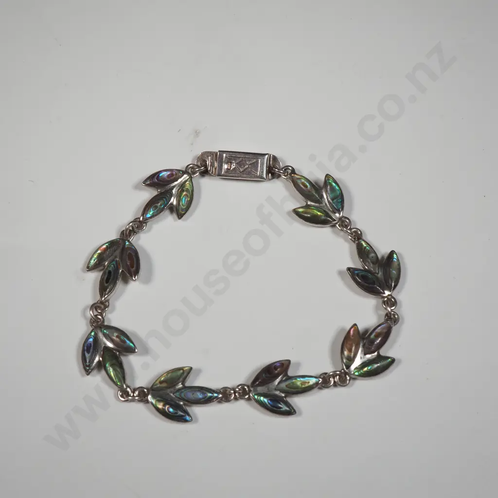 Sterling Silver Paua Shell Bracelet With Interlocking Leaf Design  Image 1++