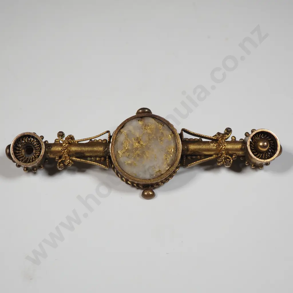 Colonial Gilded Brooch w Gold Bearing Quartz Centre Image 1++