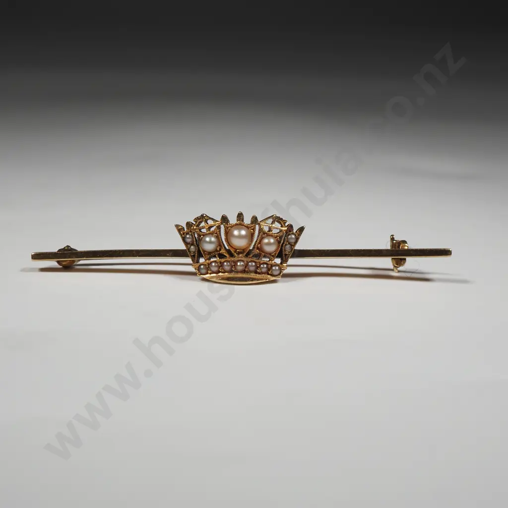 9ct Gold Merchant Navy Seed Pearl Brooch Image 1++