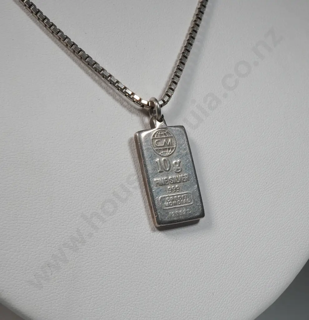 Sterling Silver & Box Link Necklace Pendant Image 1++