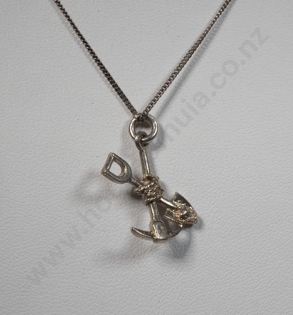 Sterling Silver Shovel & Pick Mining Themed Necklace  Image 1++
