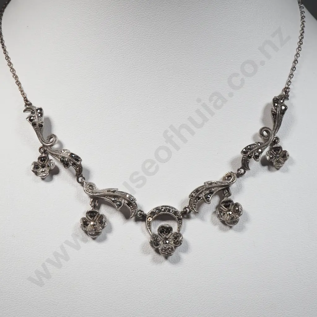 Sterling Silver Marcasite Necklace  Image 1++