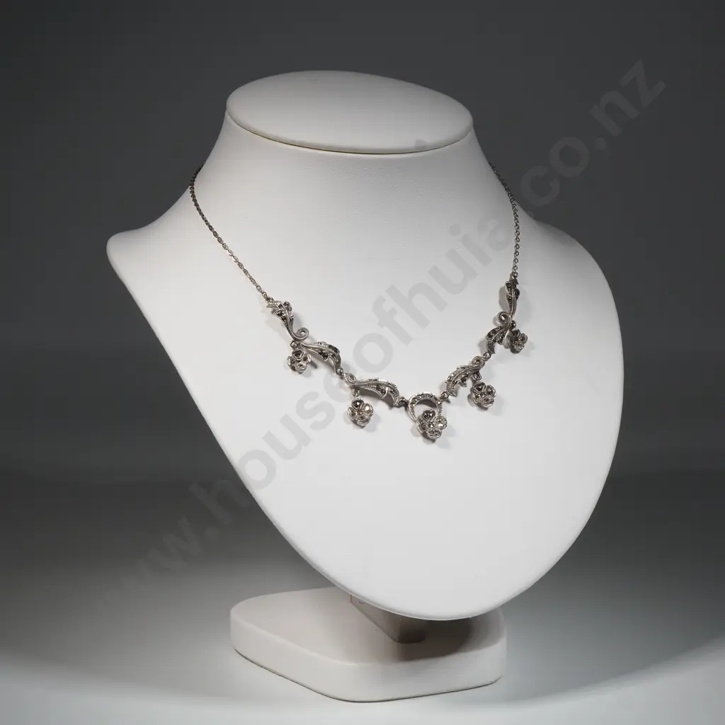 Sterling Silver Marcasite Necklace  Image 1++