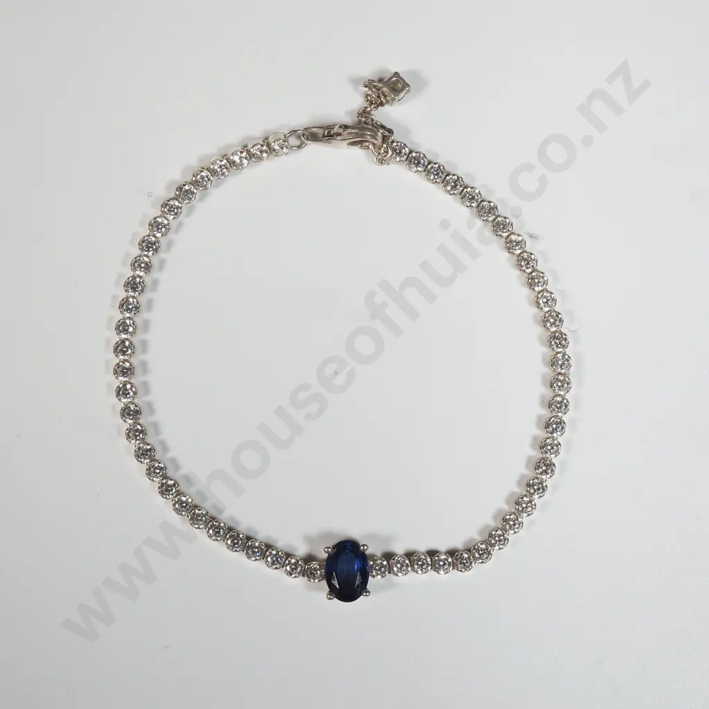  Sterling Silver White & Blue Stone Bracelet  Image 1++