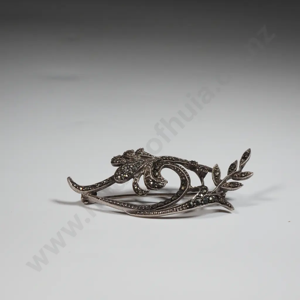 Sterling Silver Marcasite Brooch Image 1++