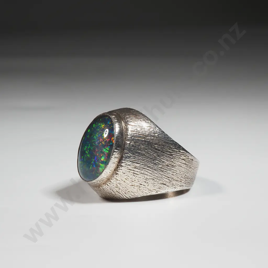 Gents Sterling Silver & Opal Ring Image 1++