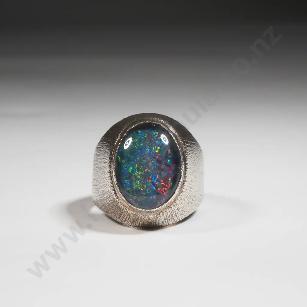 Gents Sterling Silver & Opal Ring Image 1++