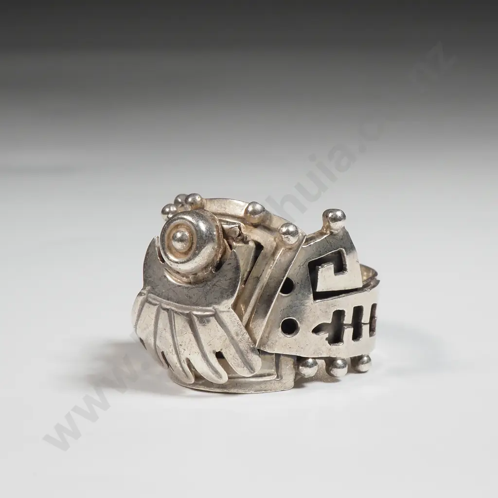 Sterling Silver  Mayan Aztec Mexican Poison Ring  Image 1++