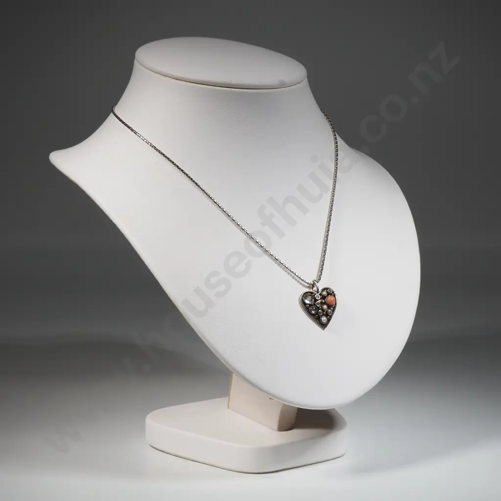 Sterling Silver Gem Set Heart Shaped Pendant With Silver Snake Chain Necklace Image 1++