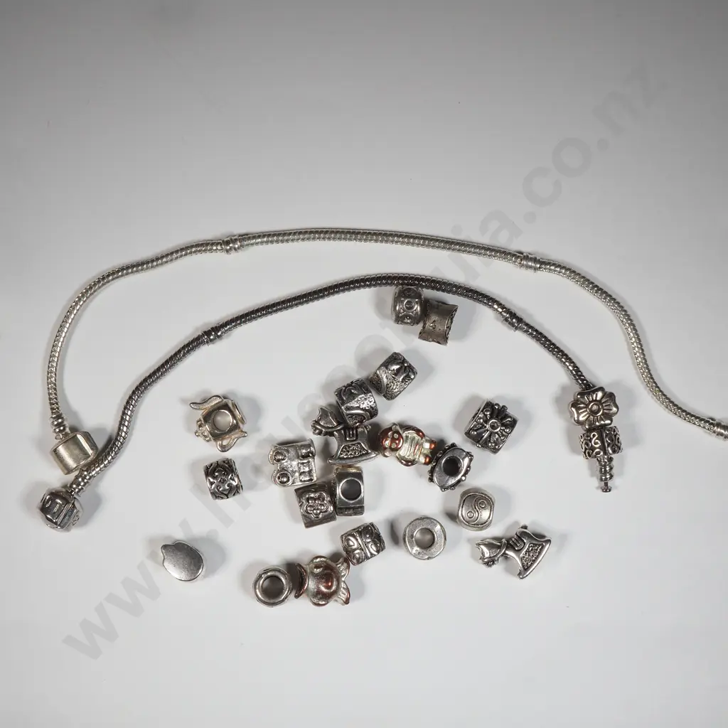 Collection Of Pandora Like Charms & Two Bracelet Image 1++