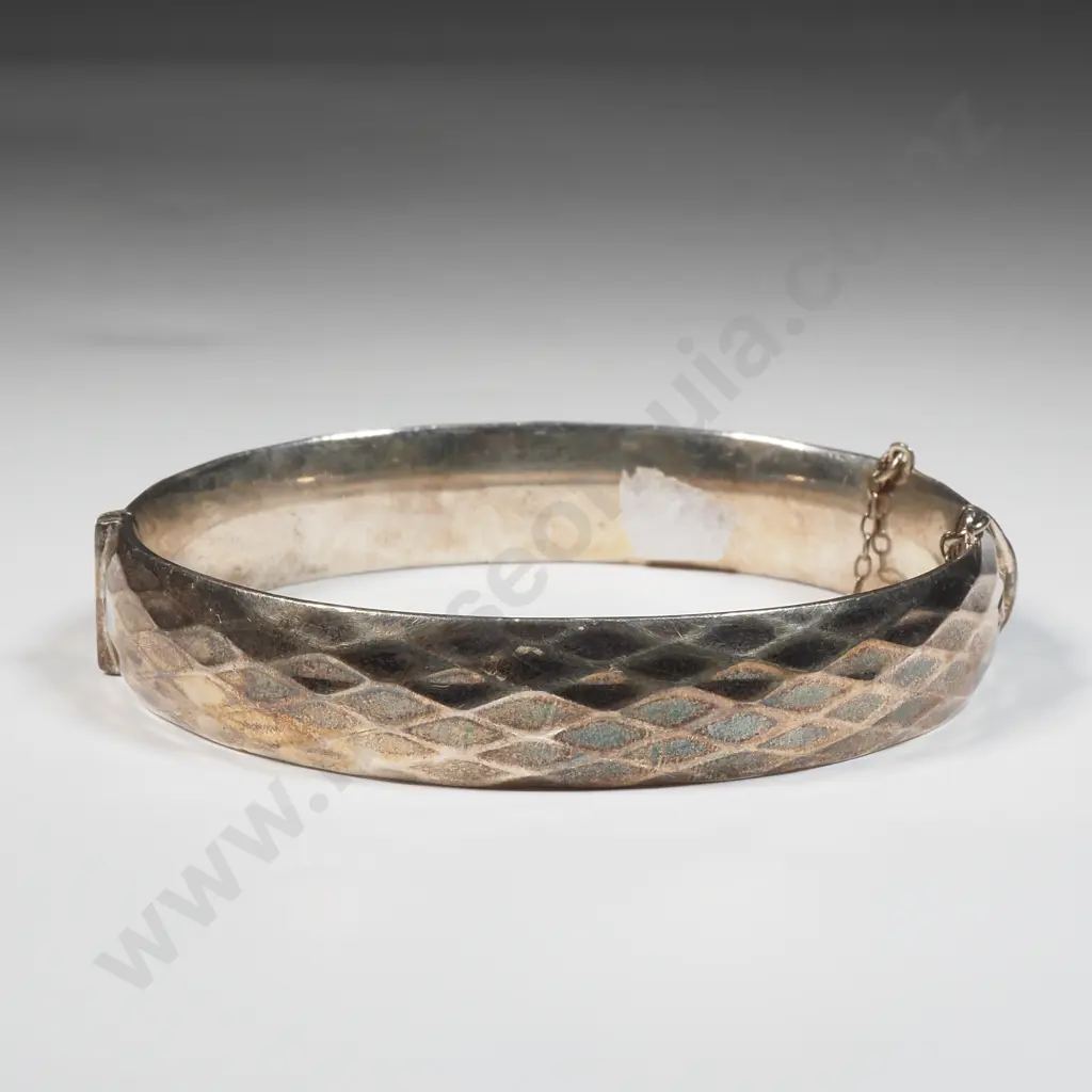 Sterling Silver Hinged Bracelet with Diamond Decoration To Front Image 1++