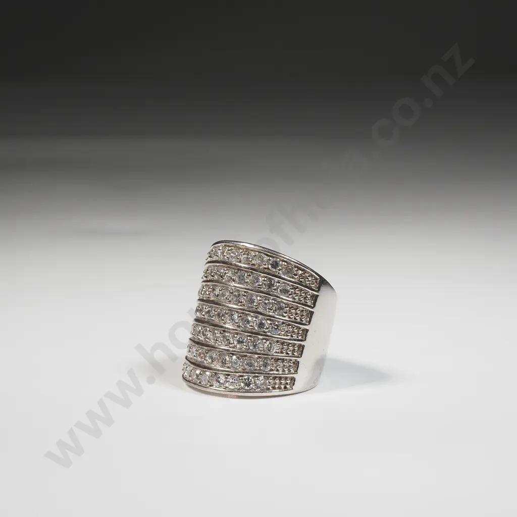 Sterling Silver Seven Row White Stone Dress Ring  Image 1++