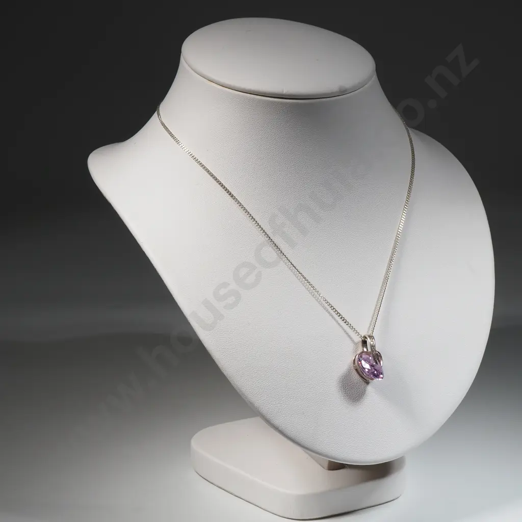 Sterling Silver Heart Pendant with Purple Stone  Image 1++