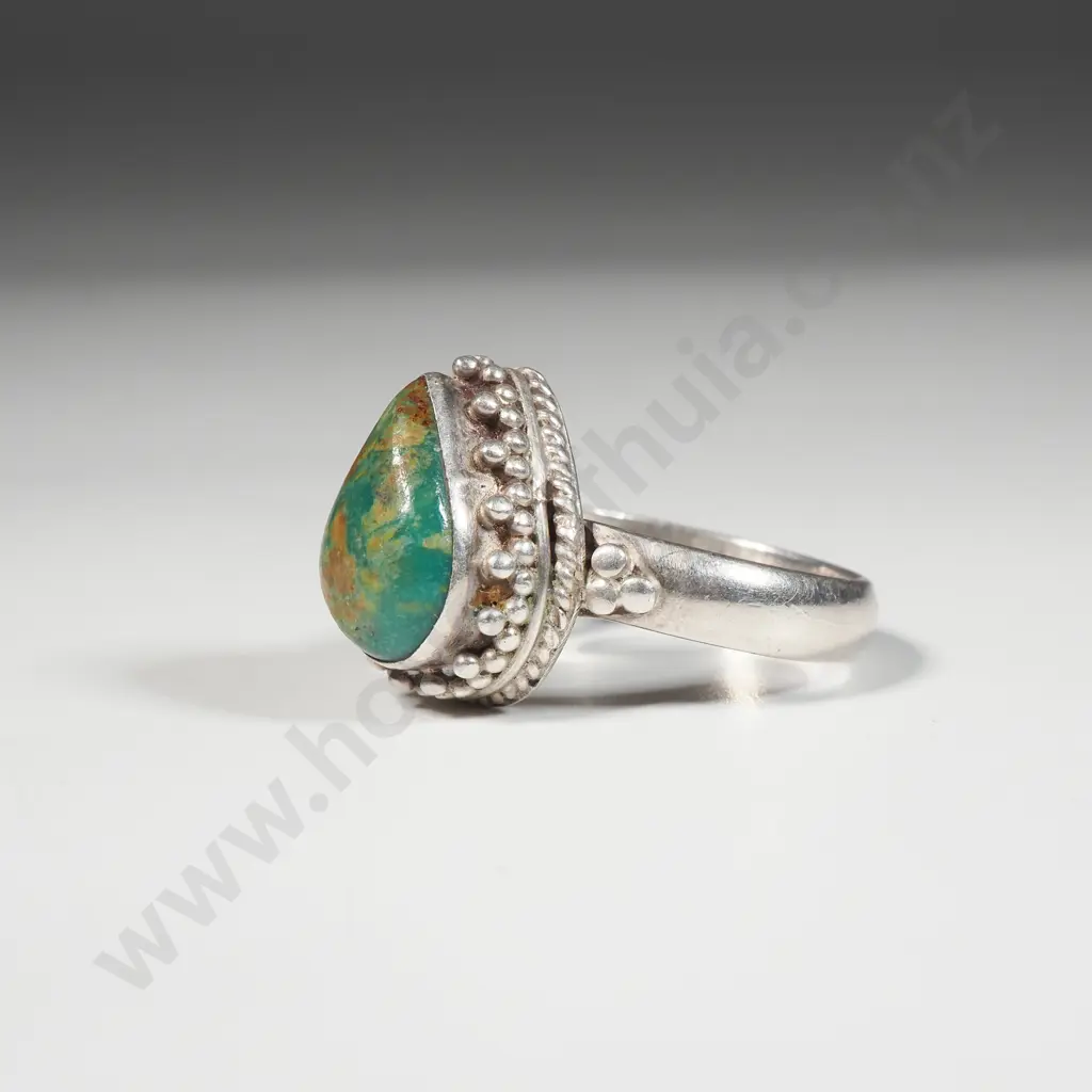 Sterling SIlver Turquoise Ring w Ornate Gallery Image 1++