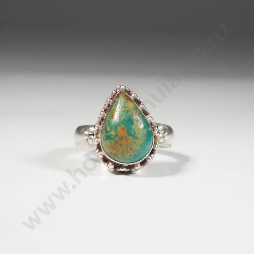 Sterling SIlver Turquoise Ring w Ornate Gallery Image 1++